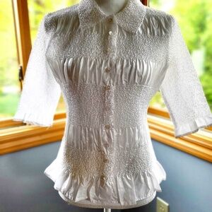 Colour Works Shirred Eggshell Blouse- Ethereal and Feminine-Sz 10